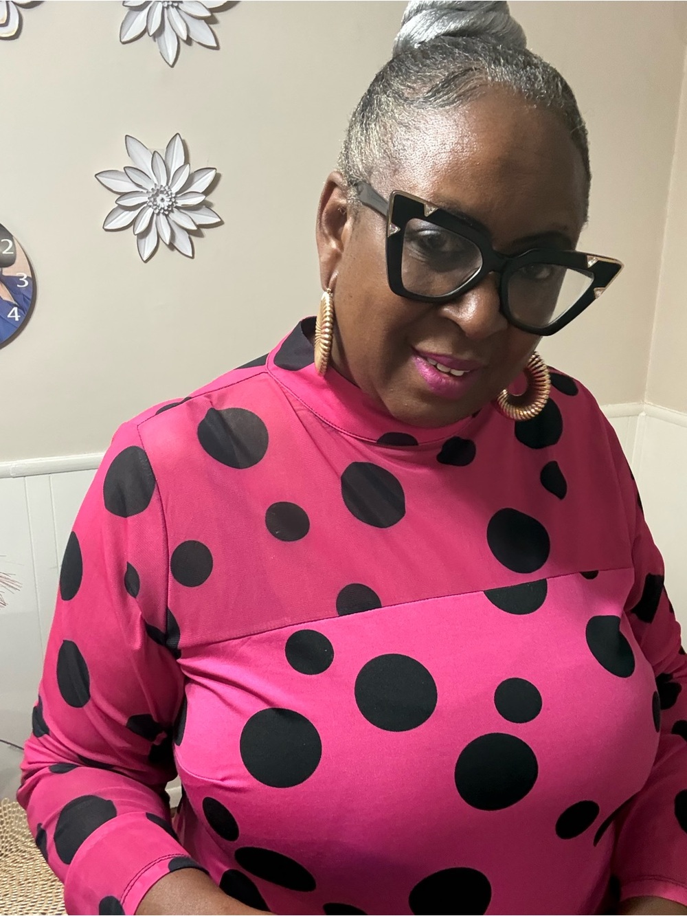 Bold Hot Pink Polka Dot Top with High Neck